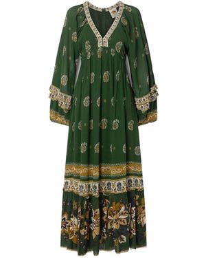 FARM Rio Ayla Ruffled Printed Chiffon Maxi Dress - Green