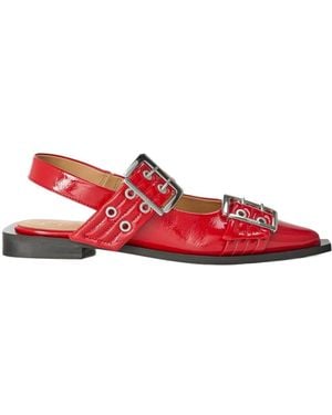 Ganni Feminine Buckle Ballerinas - Red