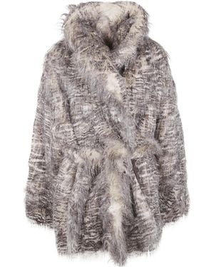 Entire studios Belted Shearling Coat - Grey