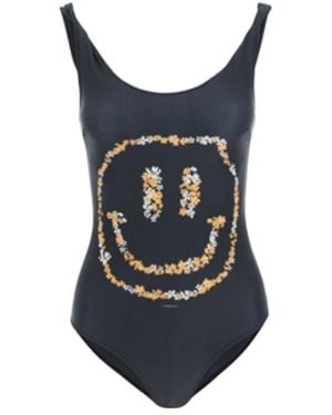 Ganni Smiley-Print One-Piece Swimsuit - Blue