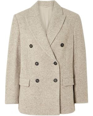 Brunello Cucinelli Double-Breasted Wool And Silk-Blend Tweed Blazer - Natural