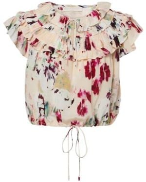 Ulla Johnson Eleonore Floral Ruffled Silk Crop Top - White