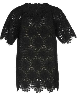 Dolce & Gabbana Lace Short-Sleeve Crew Neck Top - Black