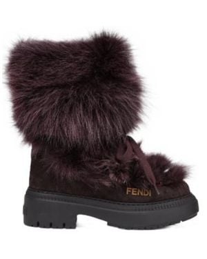 Fendi Apres Chic Fur Lace-Up Boots - Brown