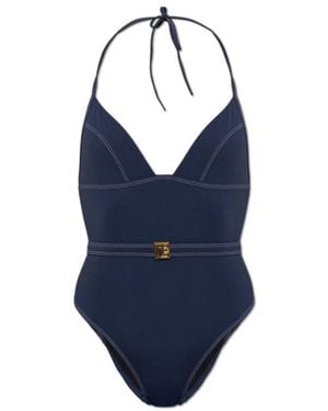 Balmain Halterneck Logo One-Piece Beachwear - Blue
