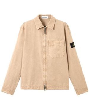 Stone Island Regular-Fit Zipper-Up Overshirt With Pocket - Natural