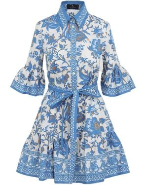 Etro Floral Belted Shirt Dress - Blue