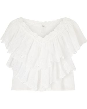 Chloé Cropped Ruffled Broderie Anglaise Cotton Top - White
