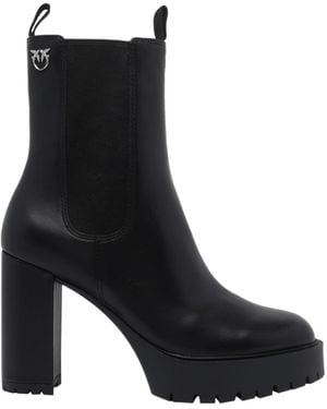 Pinko Leather Platform Ankle Boots - Black