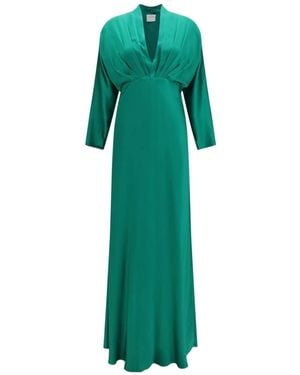 forte_forte Pleated V-Neck Long Dress - Green