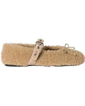 Miu Miu Shearling Ballerinas - Natural