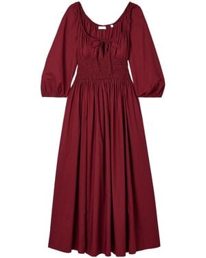 Doen Quintessa Tie-Detailed Shirred Organic Cotton-Poplin Midi Dress