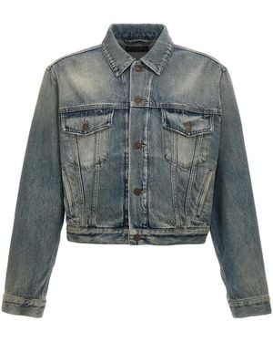 Balenciaga Logo Rhinestone Embellished Denim Jacket - Blue
