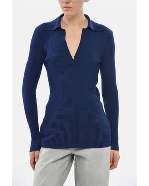 Dries Van Noten Ribbed Polo-Neck Sweater - Blue