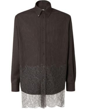 Fendi Long Sleeved Pinstriped Lace Shirt - Grey