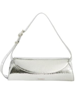 Jil Sander Cannolo Crackled Foldover Top Clutch Bag - White