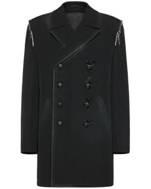 Maison Margiela Double-Breasted Frayed Detail Jacket - Black