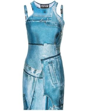 Versace Jeans Couture Denim-Print Mini Dress - Blue