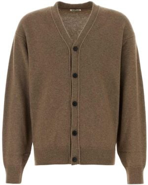 AURALEE Double-Faced Wool Alpaca Low Gauge Knit Crew-Neck in Gray