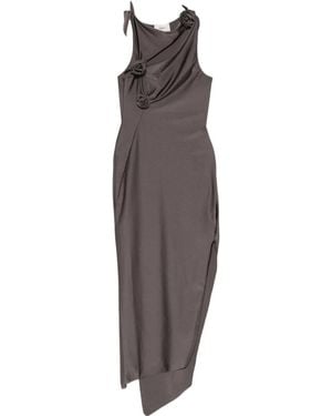 Coperni Flower-Appliqué Midi Dress - Brown