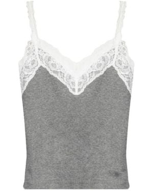 Vetements Lace Detailed Ribbed Singlet - Grey
