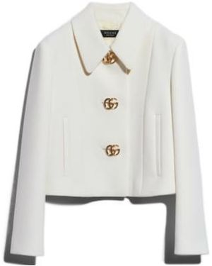 Gucci Crêpe Wool Jacket With Double G Button - White