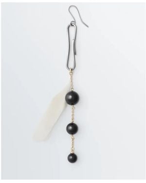 Lemaire Onyx Feather Dot Earrings - White