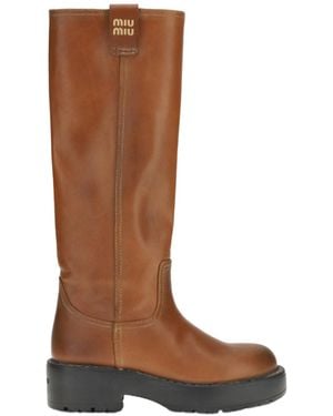 Miu Miu 55Mm Platform Lug-Sole Knee-High Boots - Brown