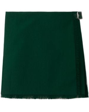 Burberry Pleated Frayed-Edge Mini Skirt - Green