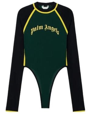 Palm Angels Curved Logo Long Sleeve Bodysuit - Green