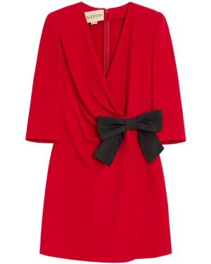 Valentino Bow Detailed V-Neck Dress - Red