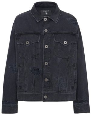 Balmain Distressed Denim Jacket - Blue