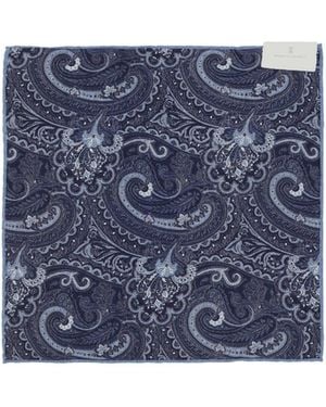 Brunello Cucinelli Motif-Printed Finished Edge Pocket Square - Blue