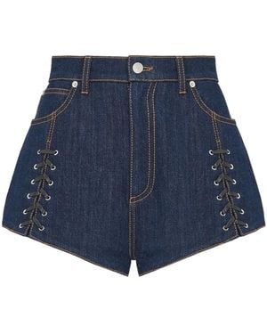 McQueen Strap-Up Denim Shorts - Blue