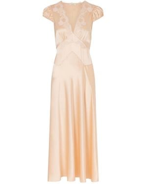 Doen Corded Lace-Trimmed Silk-Satin Midi Dress - Natural
