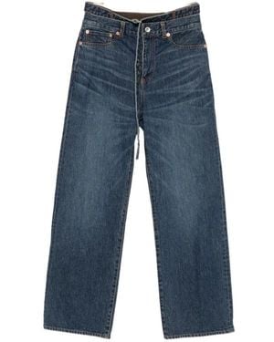 Sacai Belted Layered-Waist Jeans - Blue