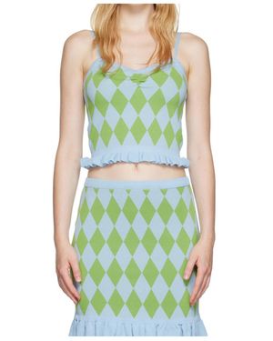 Pushbutton Diamond Pattern Vest - Green