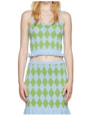 Pushbutton Diamond Pattern Vest - Green