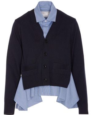 Sacai Knitted-Panel Shirt - Blue