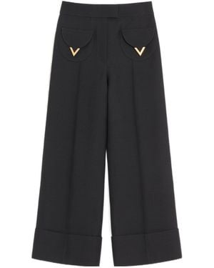 Valentino Logo Plaque Wide-Leg Trousers - Black