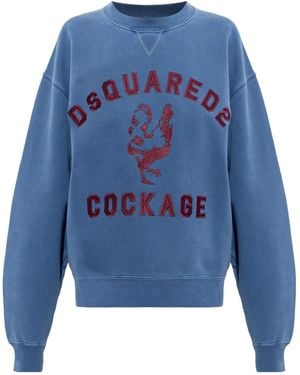 DSquared² Logo Detailed Crewneck Sweatshirt - Blue