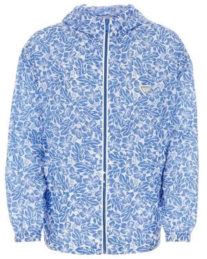 Prada Floral-Printed Zipped Hooded Jacket - Blue