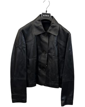 Arma Emy Button-Patch Leather Jacket - Black