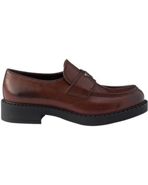 Prada Chocolate Aged Leather Loafers - Brown