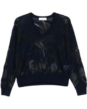 Dries Van Noten Torion Lace Cotton V-Neck Jumper - Blue