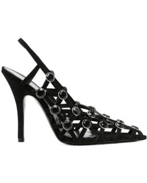 The Attico Embellished Suede Slingback Pumps - Black