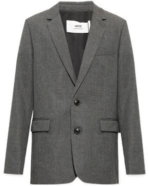 Ami Paris Ami Single Breasted Tailored Blazer - Gray