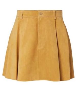 Polo Ralph Lauren High-Rise Pleated Suede Skirt - Natural