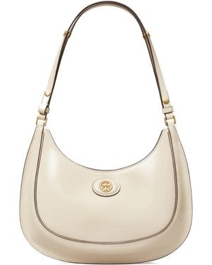 Tory Burch Logo Plaque Zipped Shoulder Bag - White