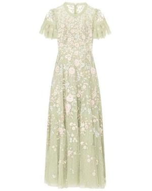 Needle & Thread Tulle Dress With Floral Embroidery - White